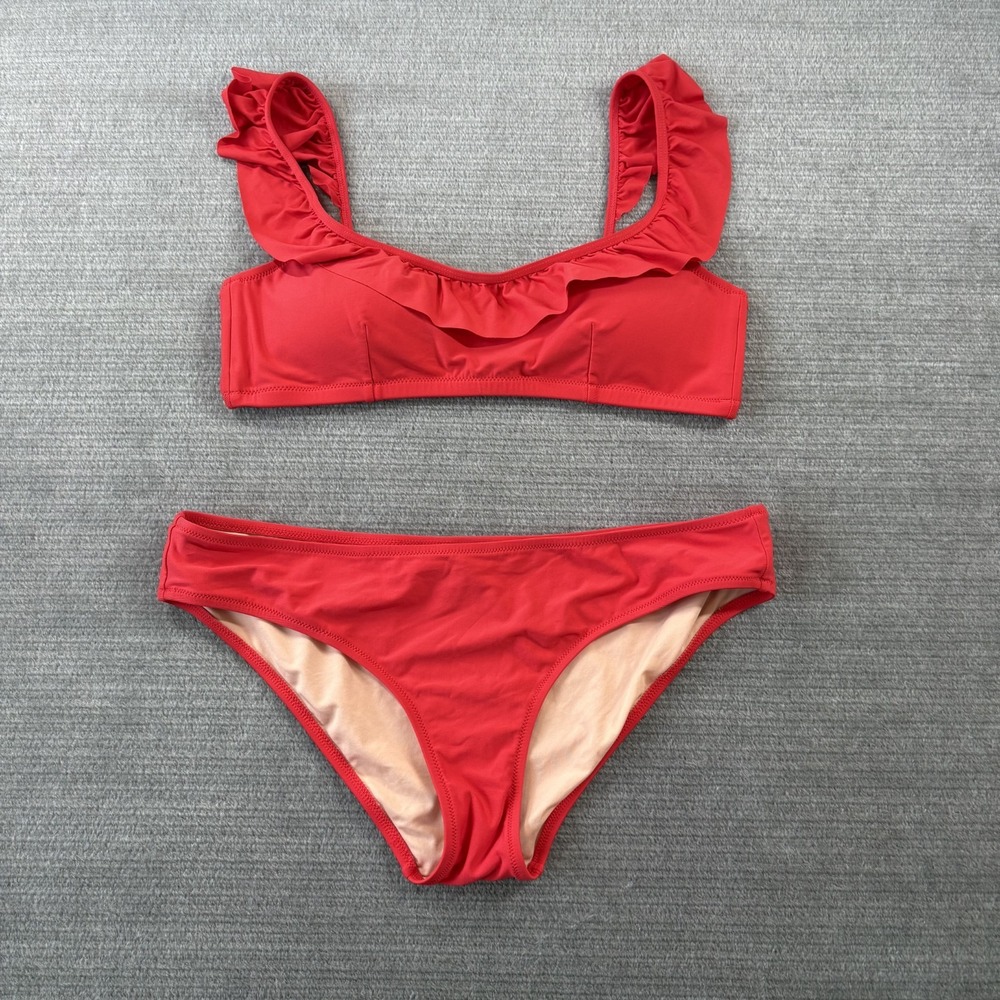 J Crew Surf Hipster Bikini Set Womens Medium Red Stretch Beach Resort Pool